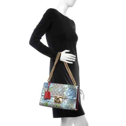 Gucci GG Supreme Monogram Blooms Medium Padlock Shoulder Bag Beige Blue Navy Hibiscus Red 2 of 9