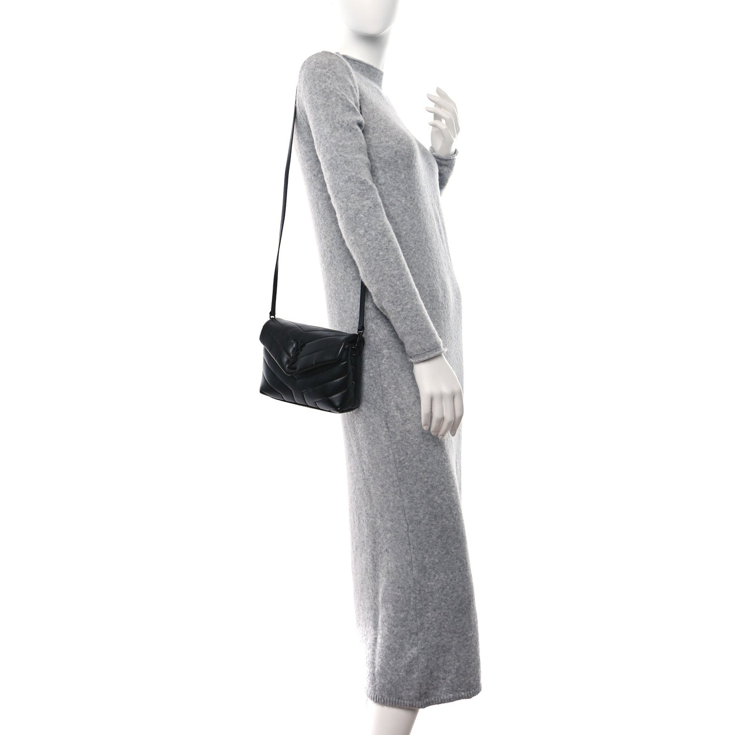 Calfskin Y Quilted Monogram Monochrome Toy Loulou Crossbody Bag Black