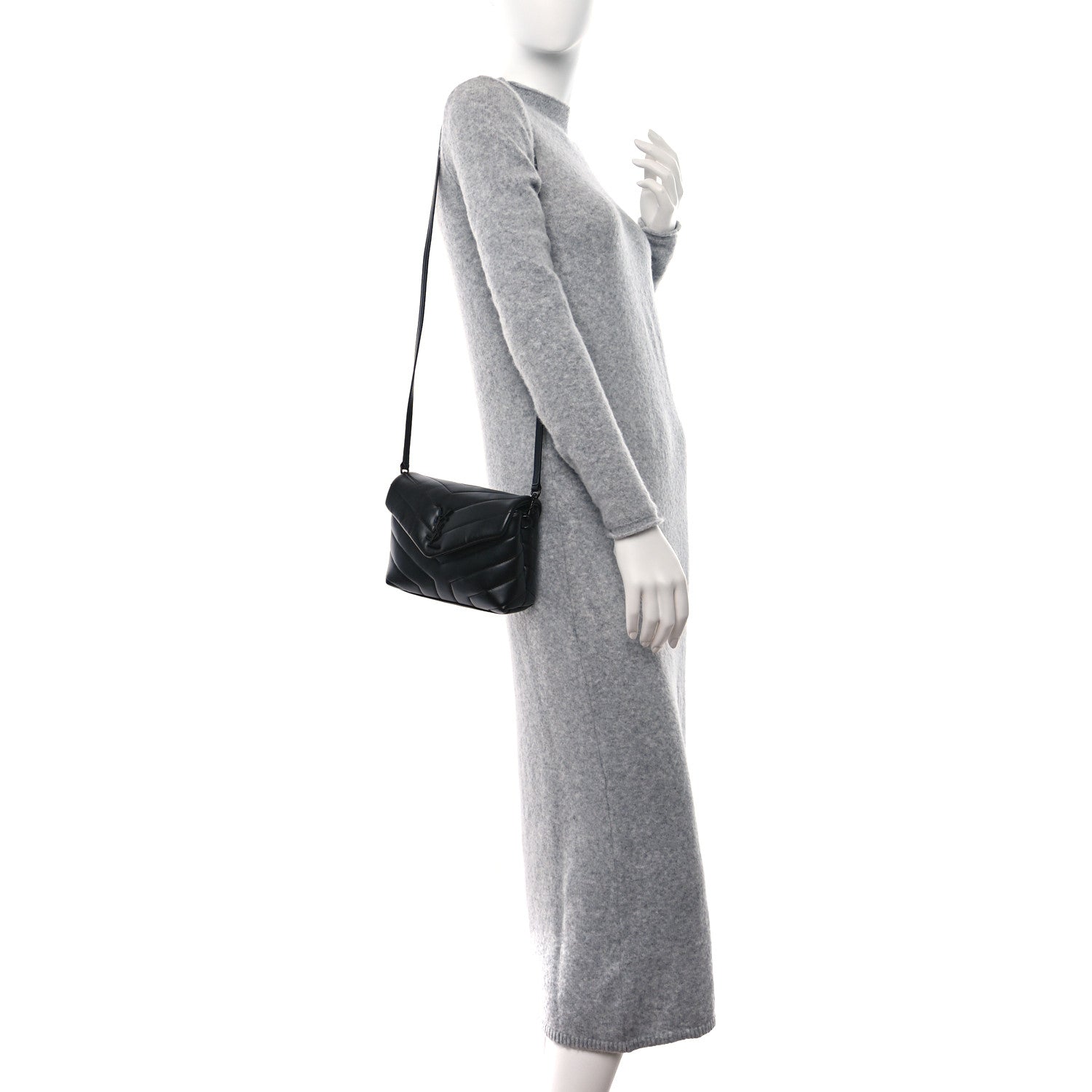 Saint Laurent Calfskin Y Quilted Monogram Monochrome Toy Loulou Crossbody Bag Black 3 of 10