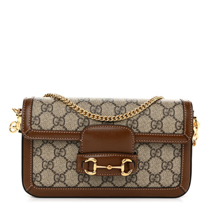 Gucci GG Supreme Monogram Azalea Calfskin Horsebit 1955 Mini Bag Beige Ebony Brown Sugar 1 of 12