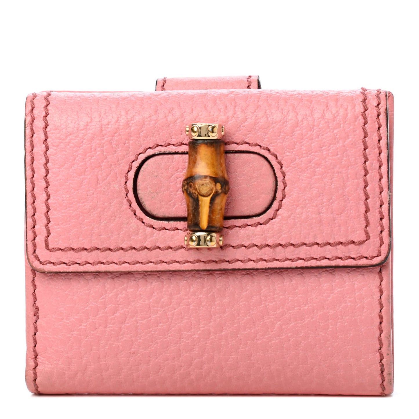 Calfskin Bamboo French Wallet Pink