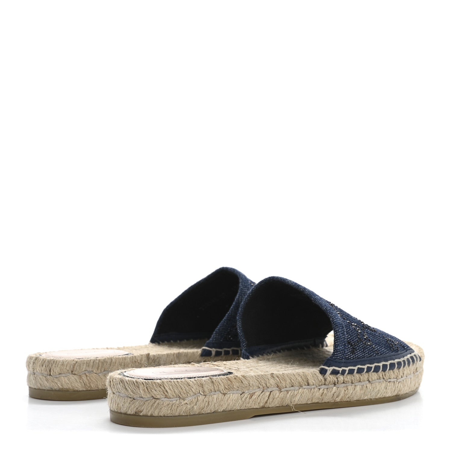 Gucci Denim Crystals GG Monogram Espadrille 20mm Slide Sandals 37.5 Denim 5 of 9