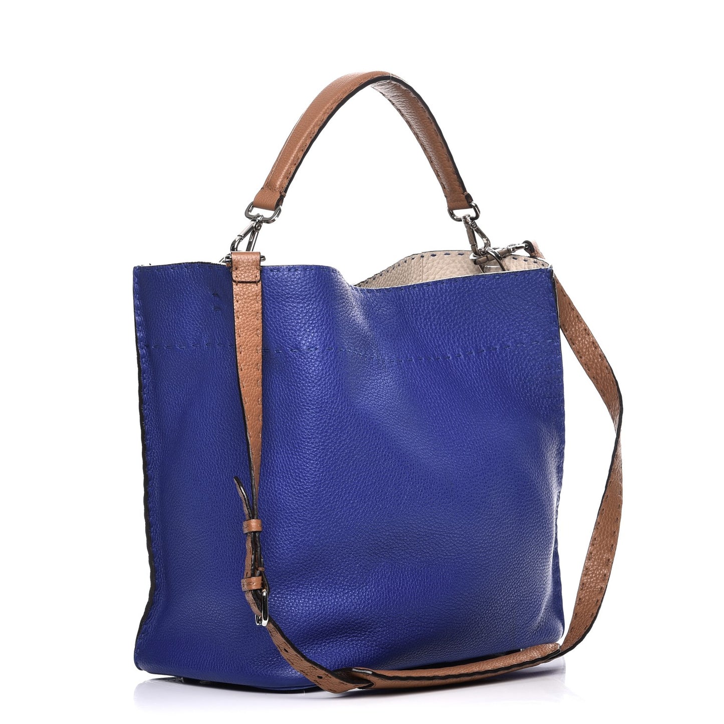 Cuoio Romano Selleria Tri-color Large Anna Bucket Bag Blue Neon