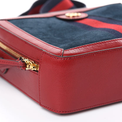 Gucci Suede Calfskin Web Small Ophidia Top Handle Shoulder Bag New Blue Romantic Cherry 8 of 9