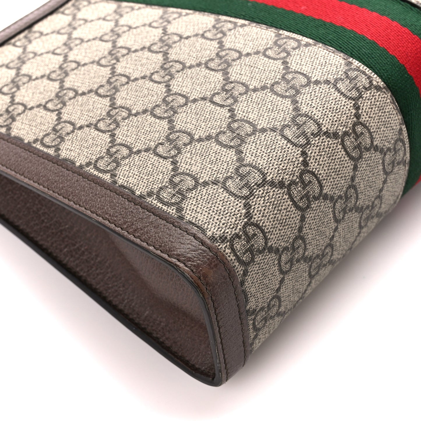 GG Supreme Monogram Web Ophidia Pouch Brown