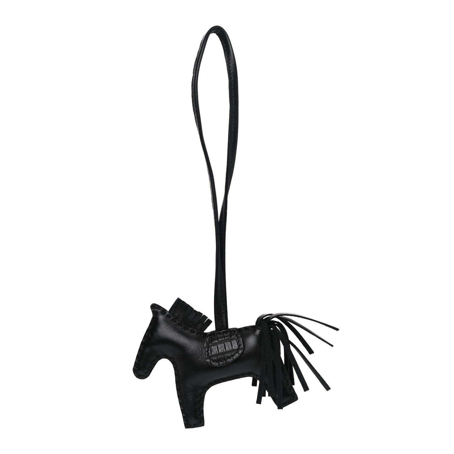 Hermes Milo Lambskin Matte Alligator Touch Grigri Rodeo Horse Bag Charm PM So Black 1 of 4