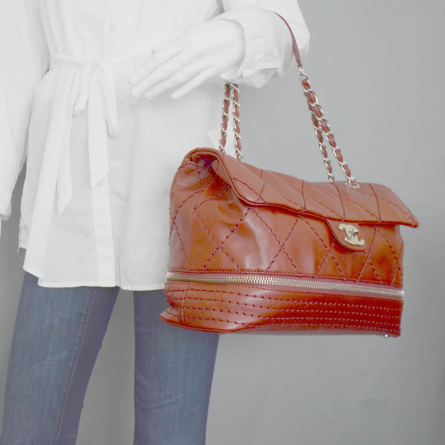 Chanel Leather Large Expandable Flap Bag Red 2 of 12