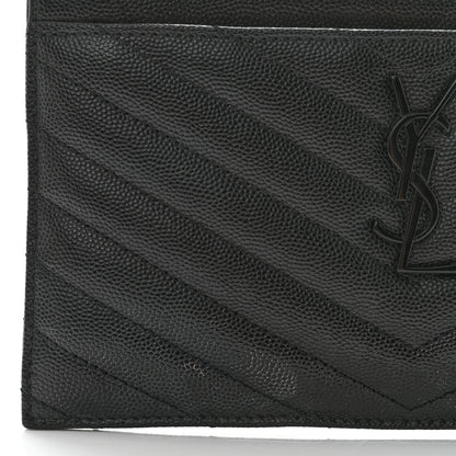 Saint Laurent Grain De Poudre Chevron Monogram Bill Pouch Black 8 of 8