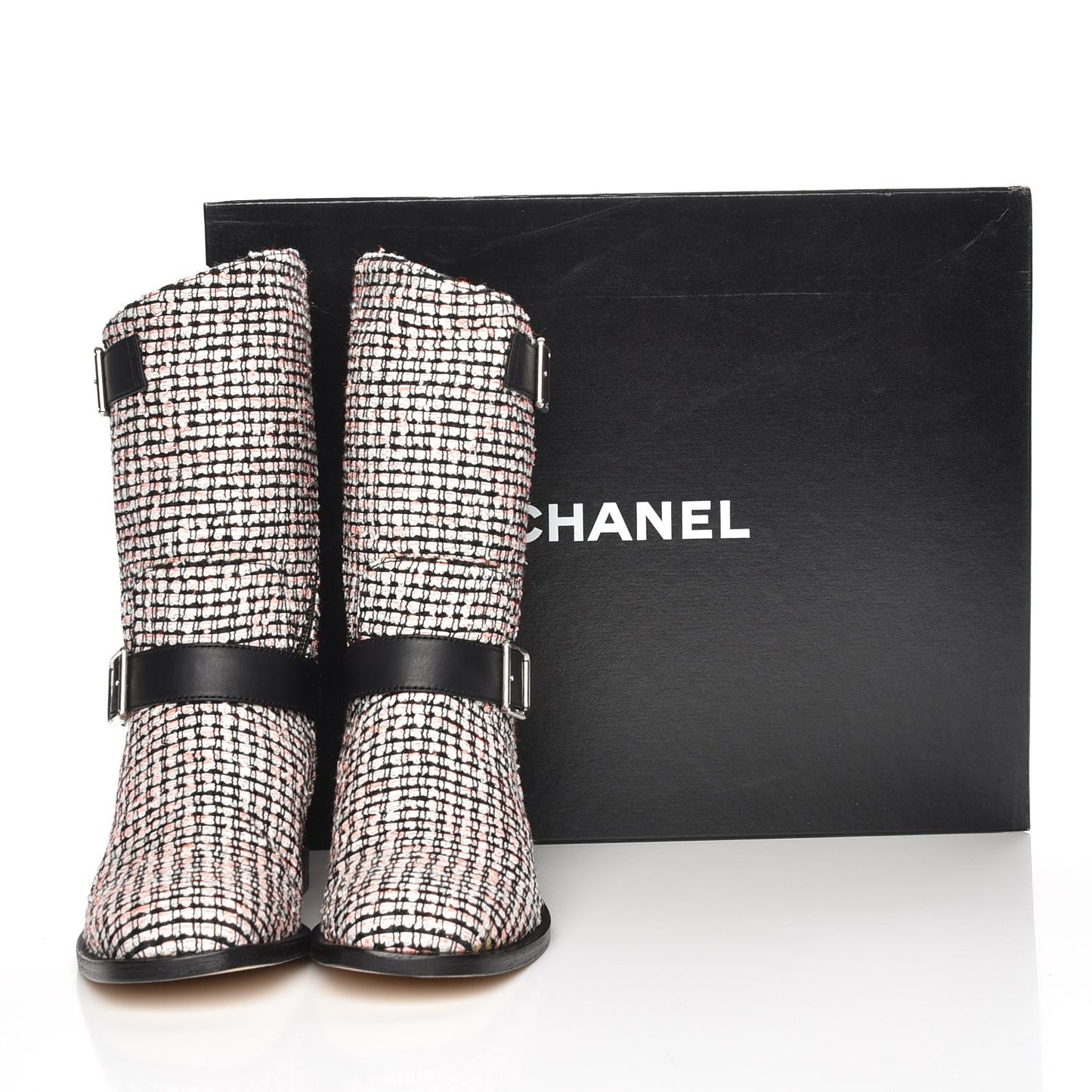 Tweed Calfskin Boots 38 Coral Black