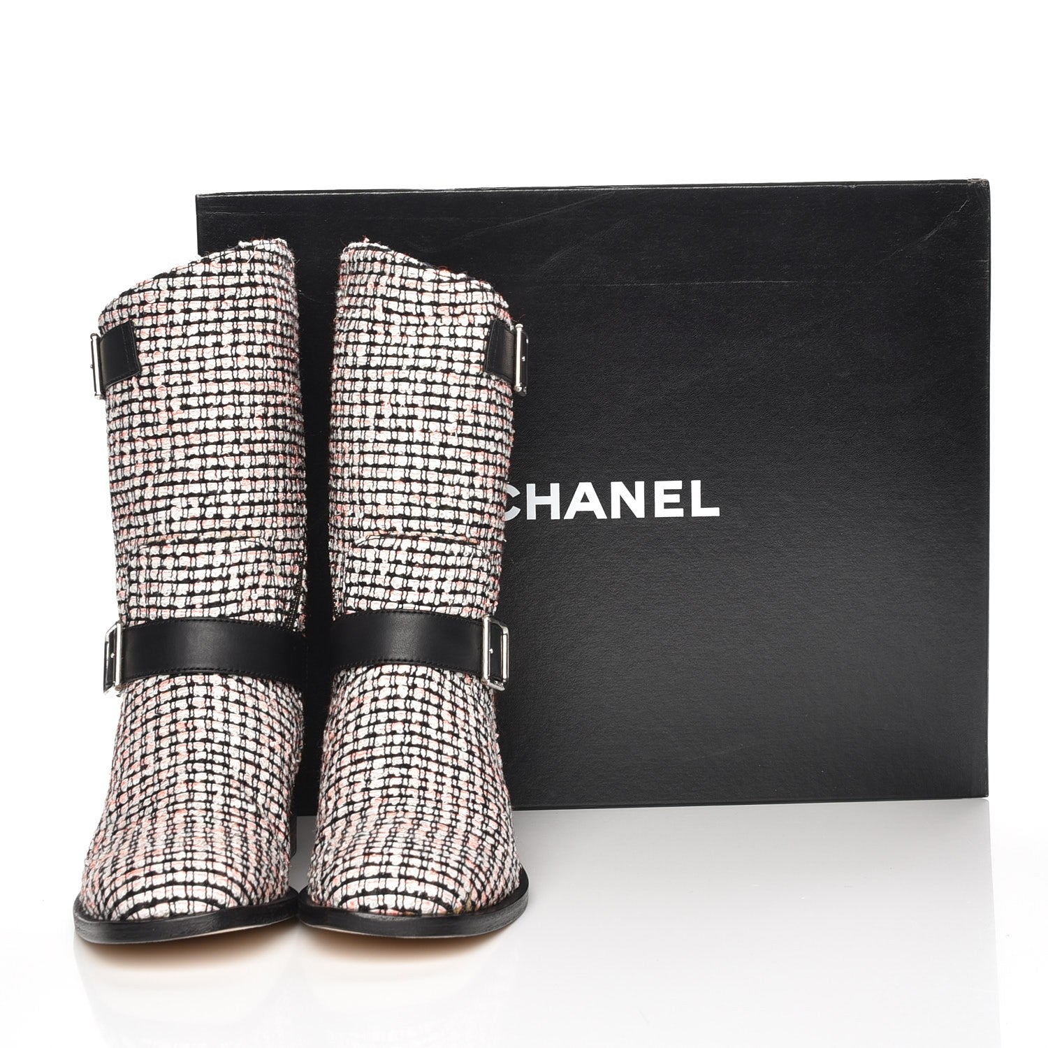 Chanel Tweed Calfskin Boots 38 Coral Black 7 of 7