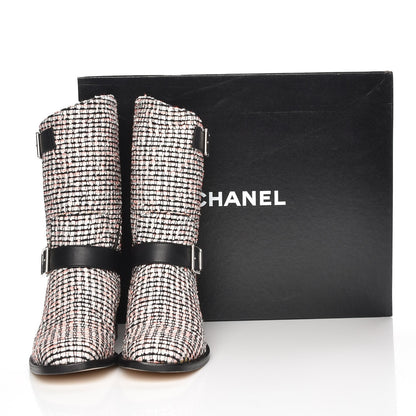 Chanel Tweed Calfskin Boots 38 Coral Black 7 of 7