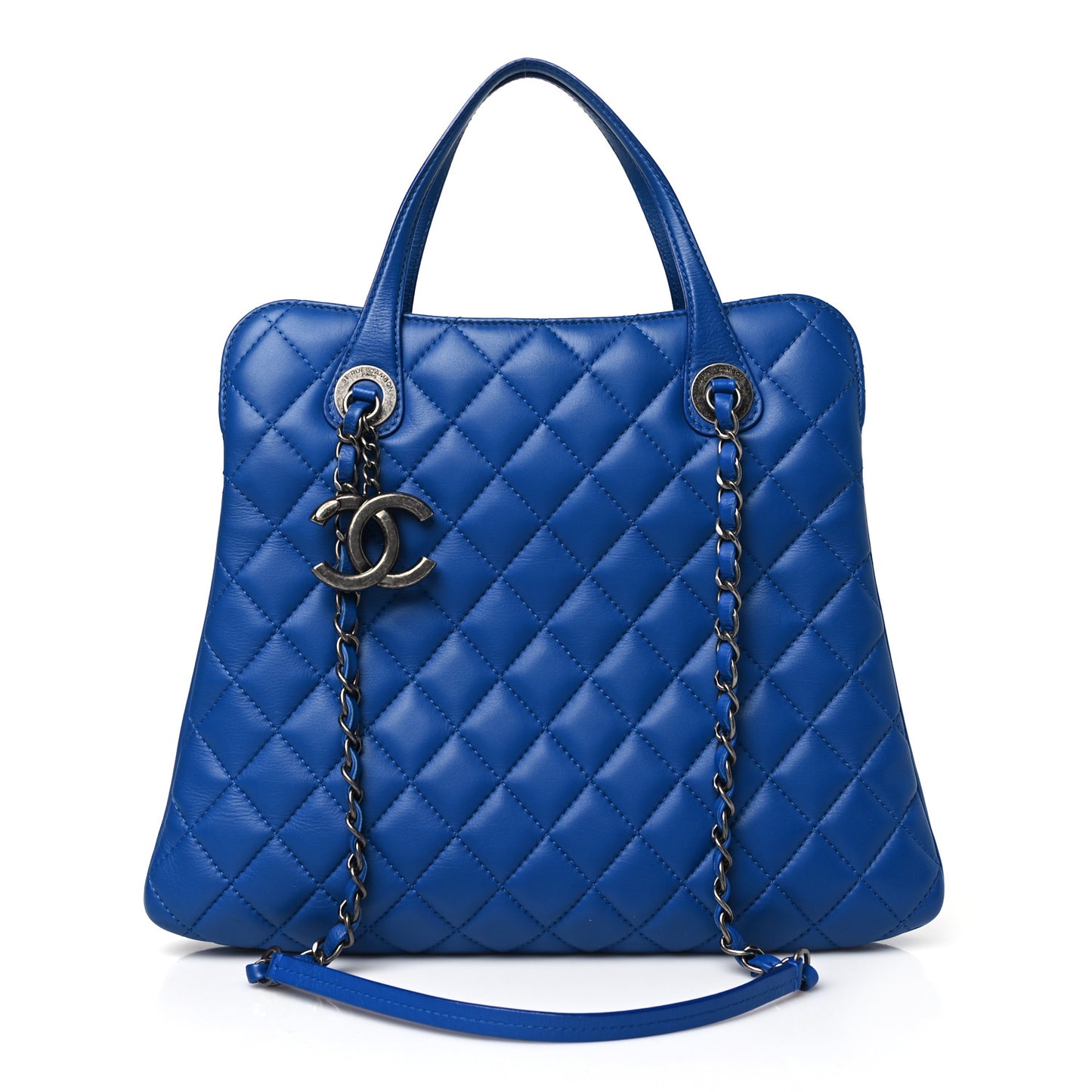 Lambskin Quilted Shopping Tote Blue