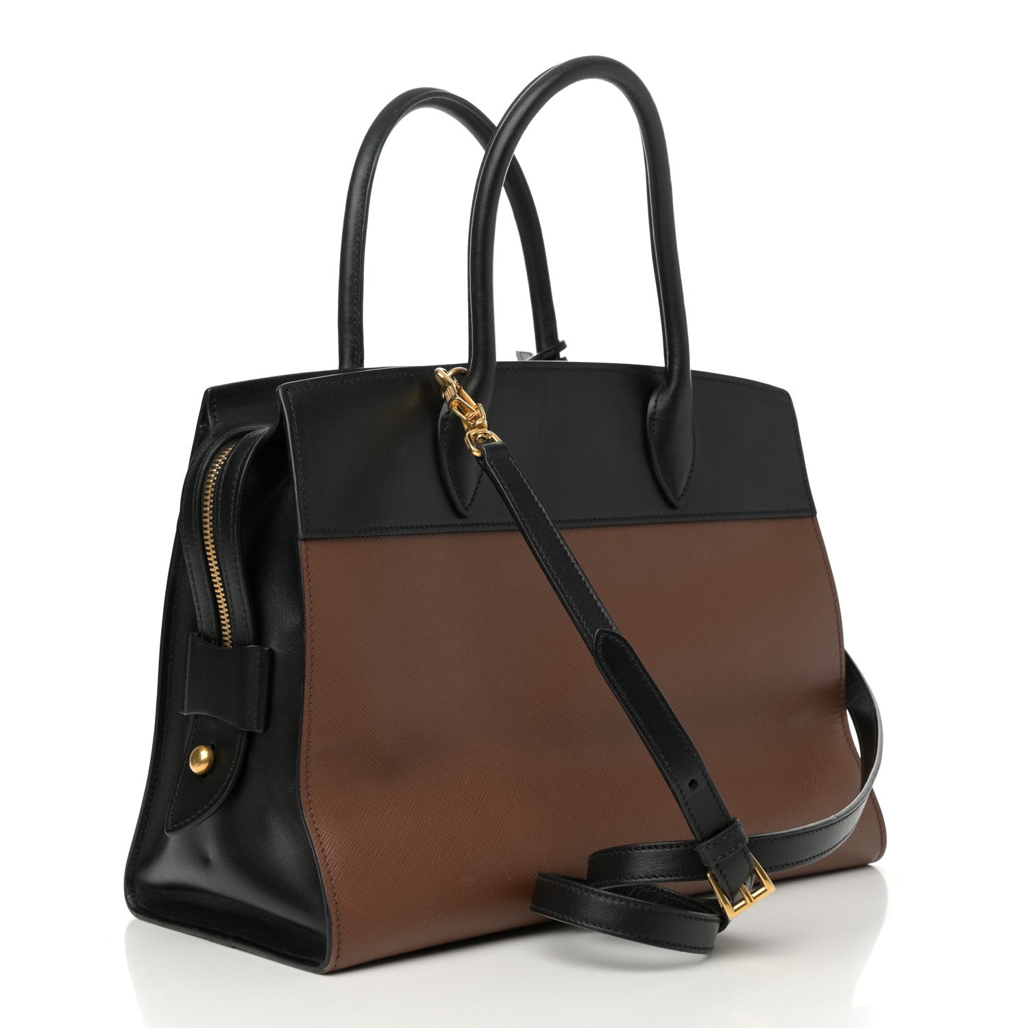 Prada Saffiano City Calfskin Medium Esplanade Tote Palissandro Black 3 of 16