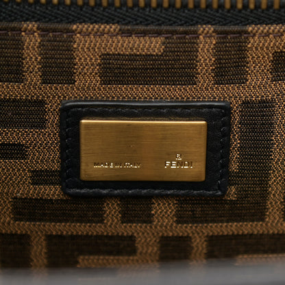 Fendi Goatskin Zucca Large Peekaboo Iconic Satchel Black Tobacco 7 of 12