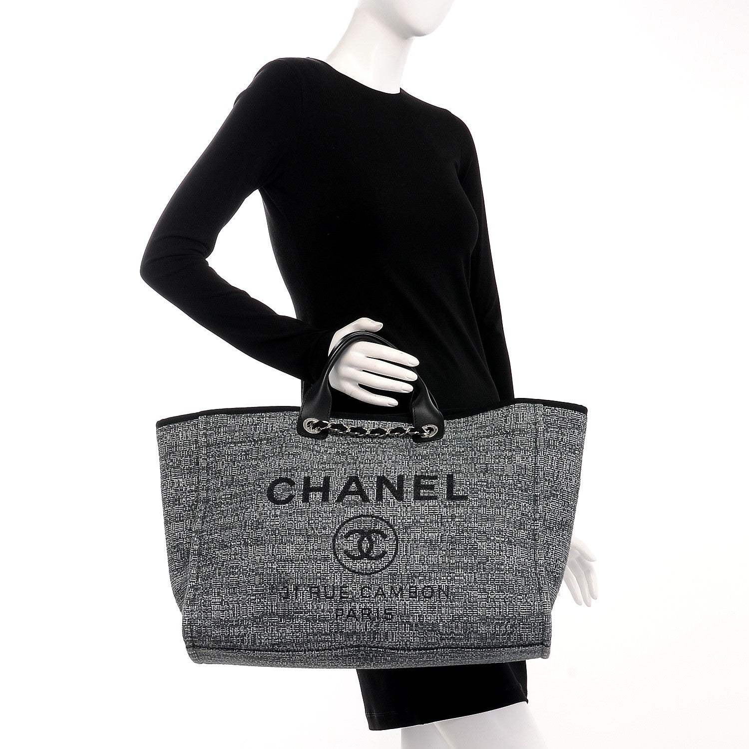 Chanel Woven Straw Raffia Large Deauville Tote Charcoal 3 of 8