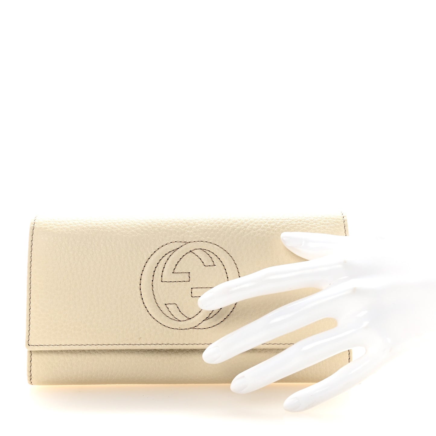 Pebbled Calfskin Large Soho Continental Wallet Off White