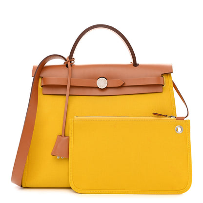 Hermes Vache Hunter Toile Officier Herbag Zip PM 31 PM Natural Jaune De Naples 1 of 29