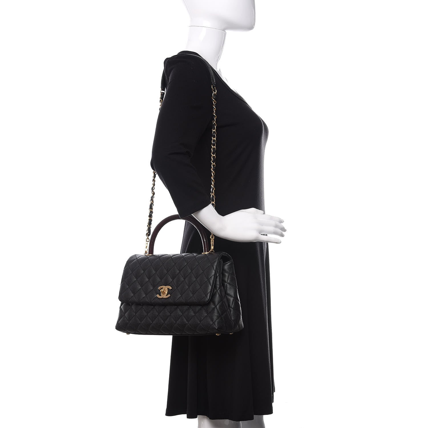 Chanel Caviar Lizard Embossed Quilted Small Coco Handle Flap Black 2 of 11