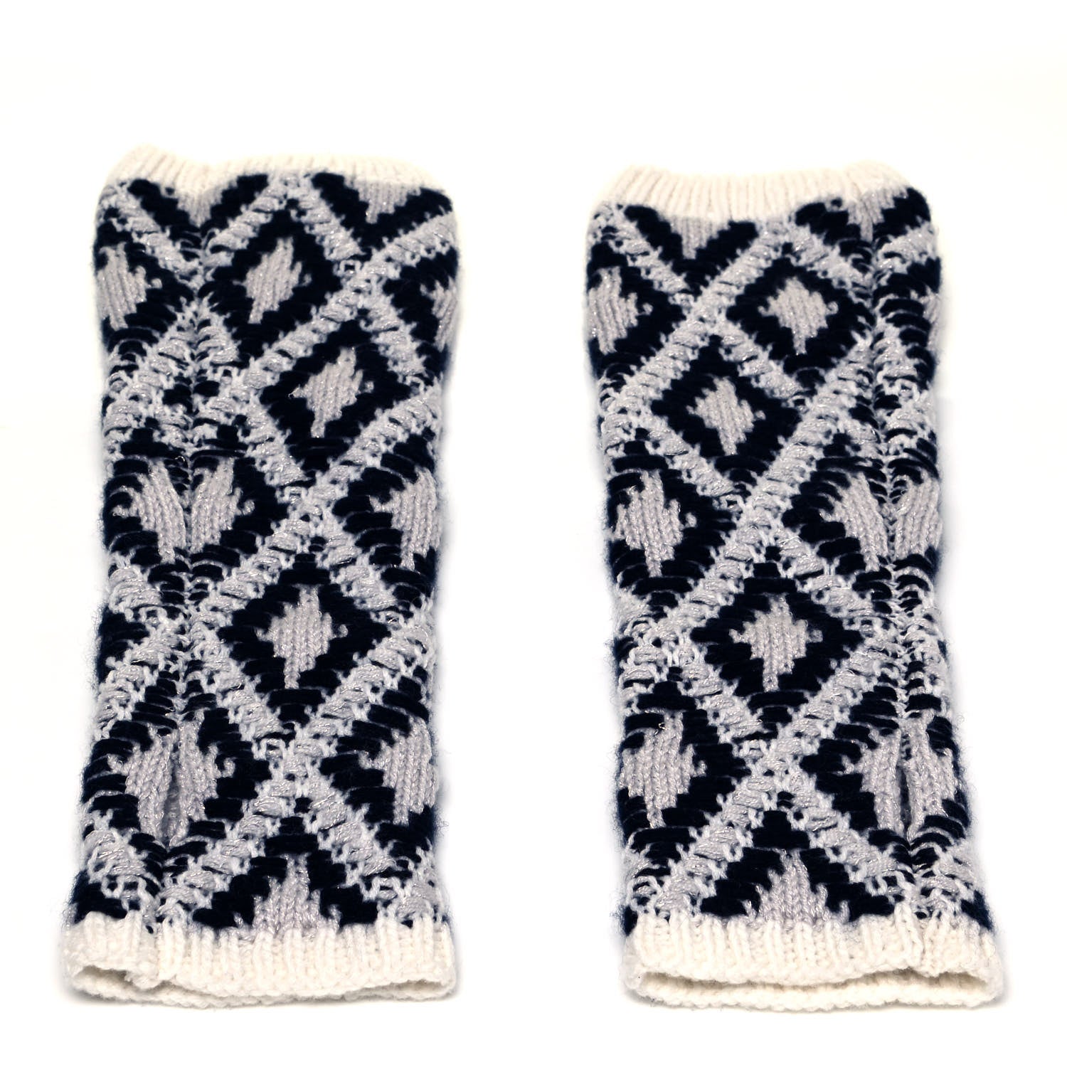 Chanel Cashmere Blend CC Fingerless Gloves Beige White Black 2 of 4