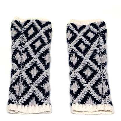 Chanel Cashmere Blend CC Fingerless Gloves Beige White Black 2 of 4