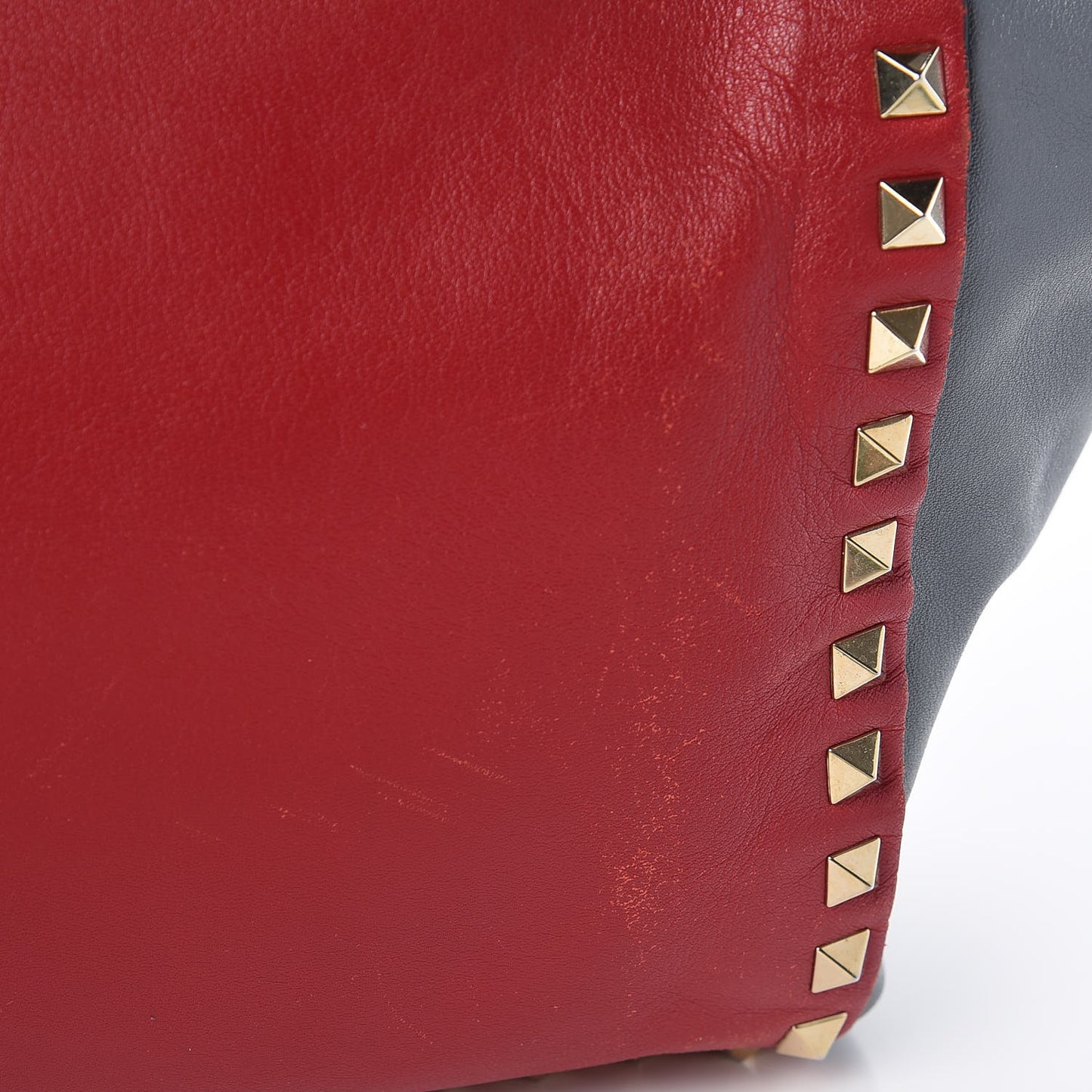 Vitello Colorblock Medium Rockstud Tote Deep Rose Clover Grey Scarlet