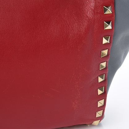 Valentino Garavani Vitello Colorblock Medium Rockstud Tote Deep Rose Clover Grey Scarlet 14 of 14