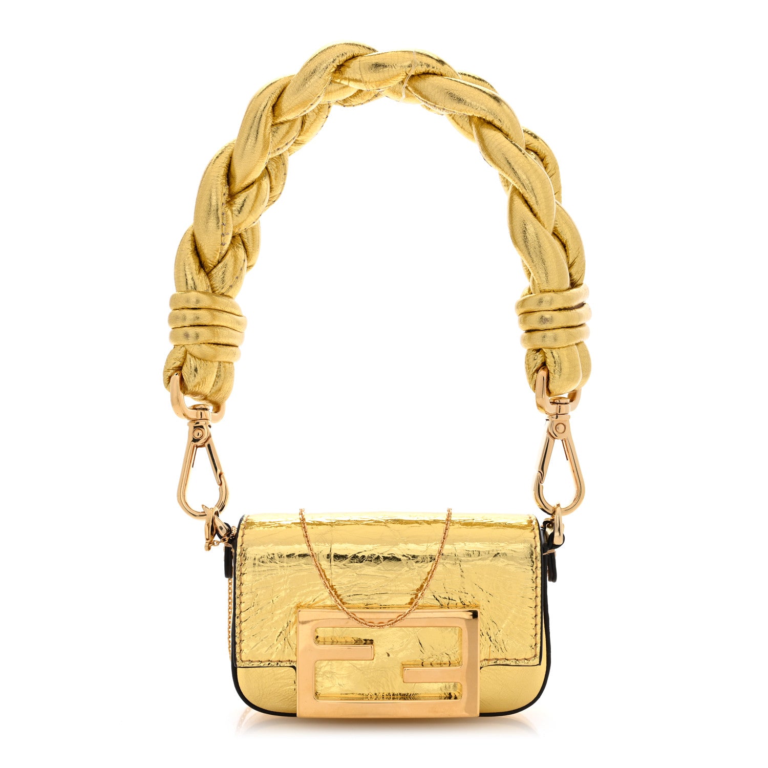 Fendi Metallic Braided Nano Baguette Maxi Handle Charm Gold 1 of 9