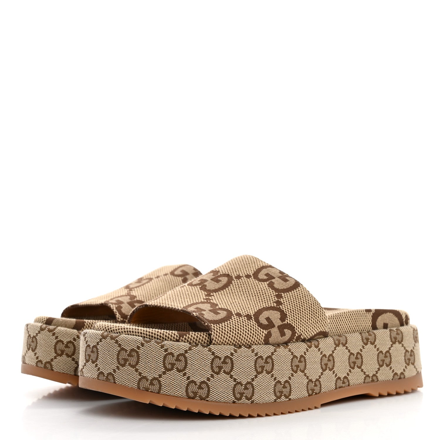 Gucci Monogram Maxi GG Angelina Platform 55mm Slide Sandals 39 Camel Ebony 4 of 12