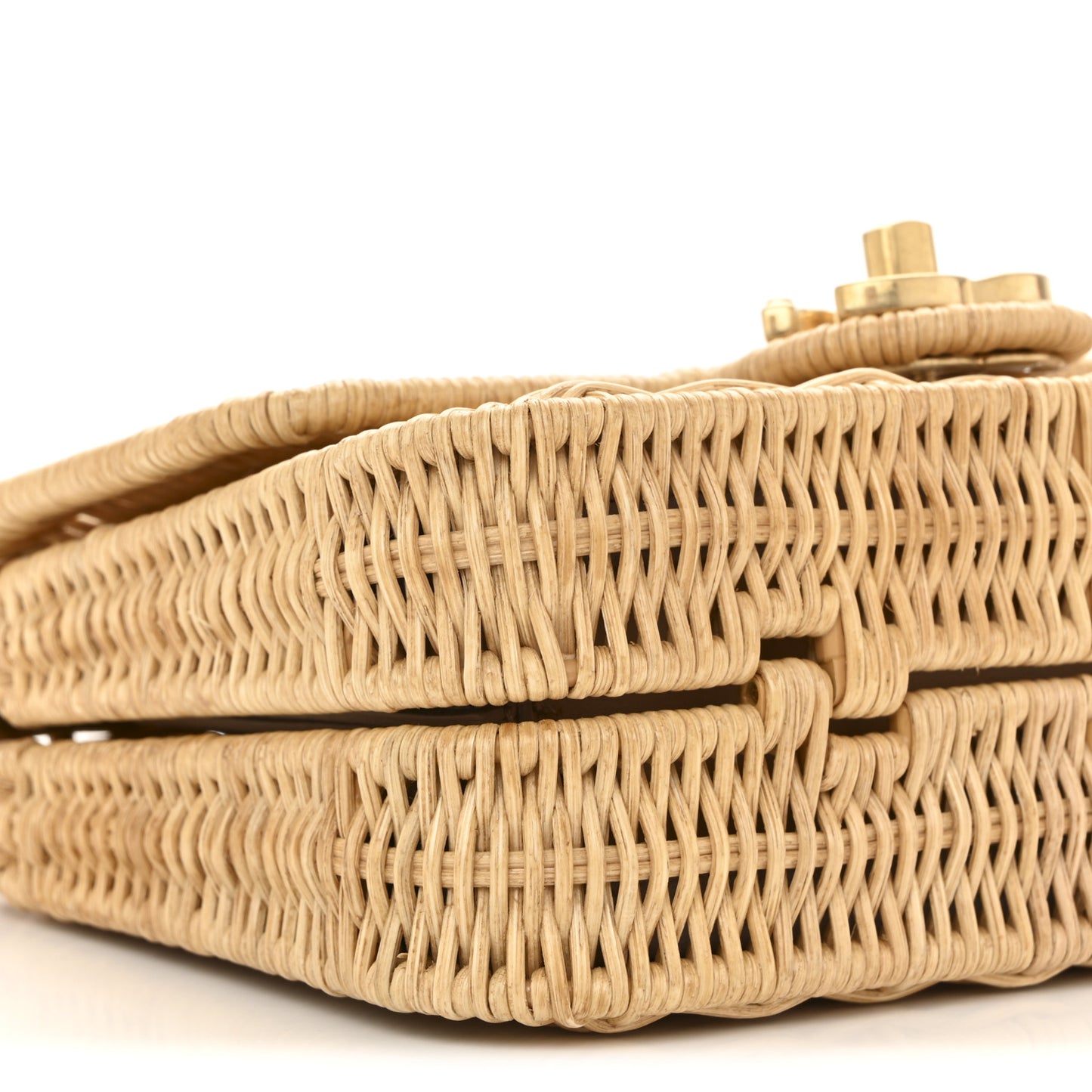 Braided Rattan Mini CC Top Handle Flap Beige