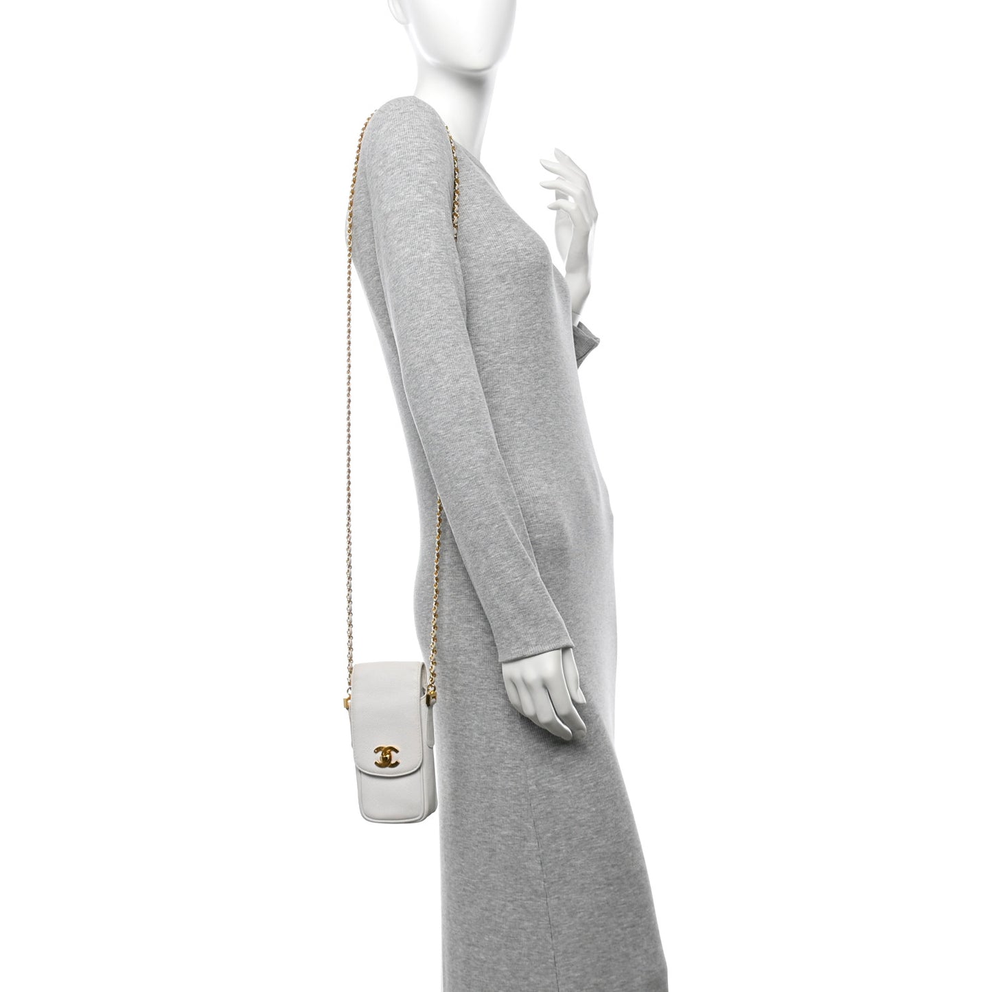 Caviar Phone Holder Crossbody White