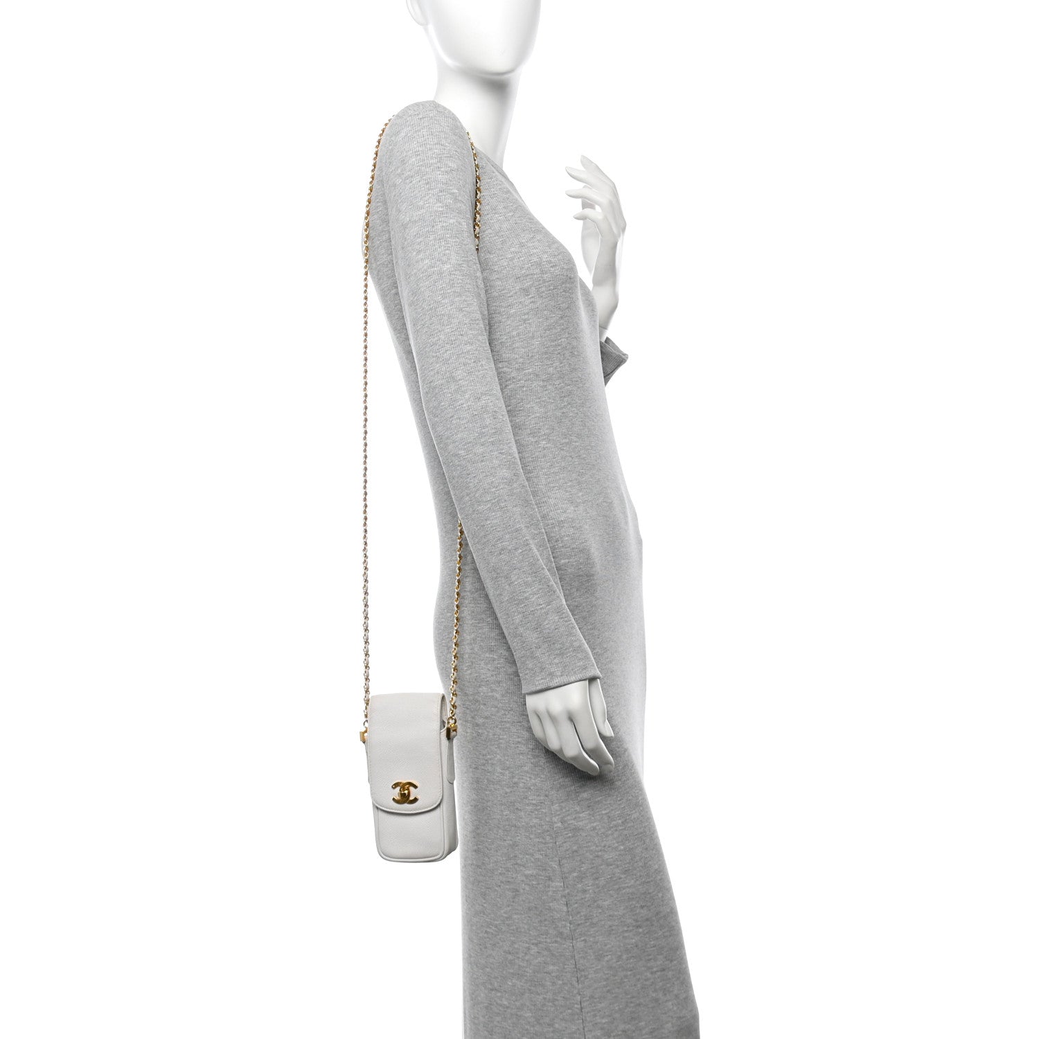 Chanel Caviar Phone Holder Crossbody White 2 of 12