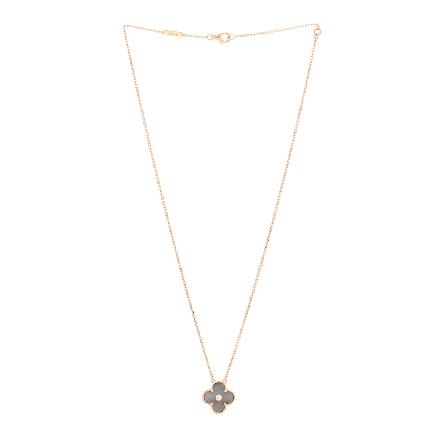 18K Rose Gold Diamond Grey Mother of Pearl Vintage Alhambra Pendant Necklace