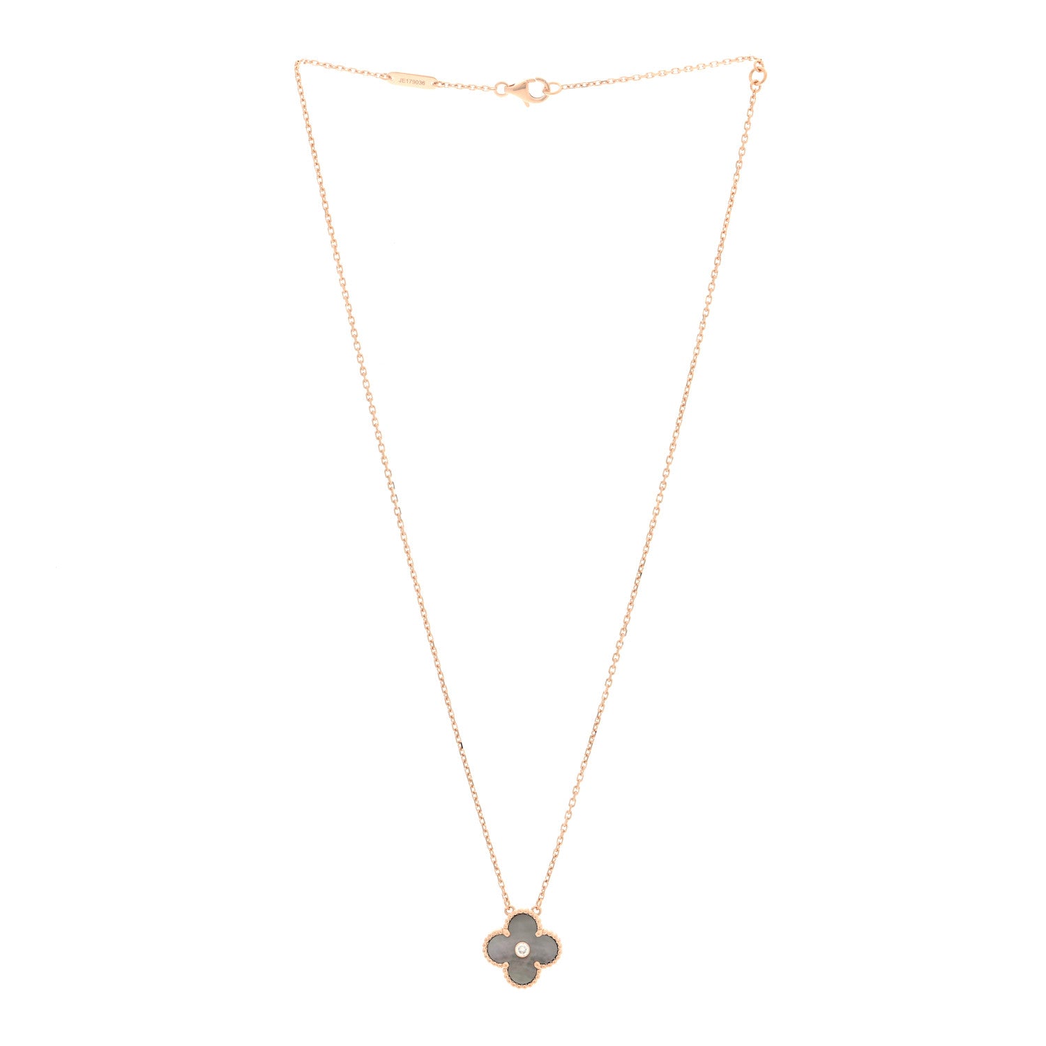 Van Cleef & Arpels 18K Rose Gold Diamond Grey Mother of Pearl Vintage Alhambra Pendant Necklace 3 of 4