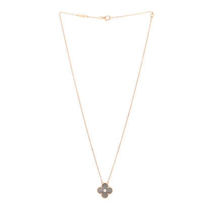 Van Cleef & Arpels 18K Rose Gold Diamond Grey Mother of Pearl Vintage Alhambra Pendant Necklace 3 of 4