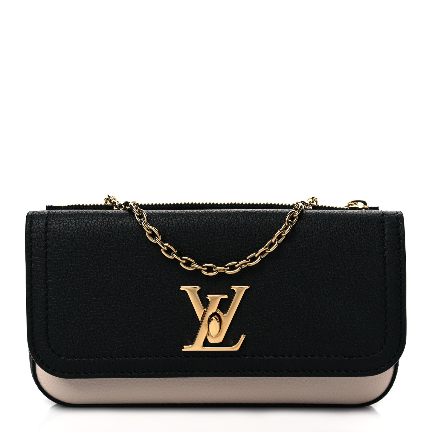 Calfskin Lockme Phone Chain Pouch Vanille Black