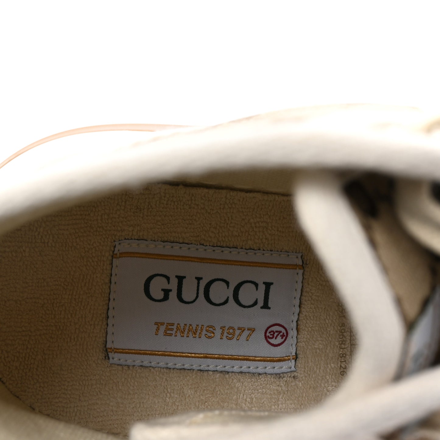 New Canvas GG Monogram Womens Tennis 1977 High Top 55mm Platform Sneakers 37.5 Beige Ebony Mystic White