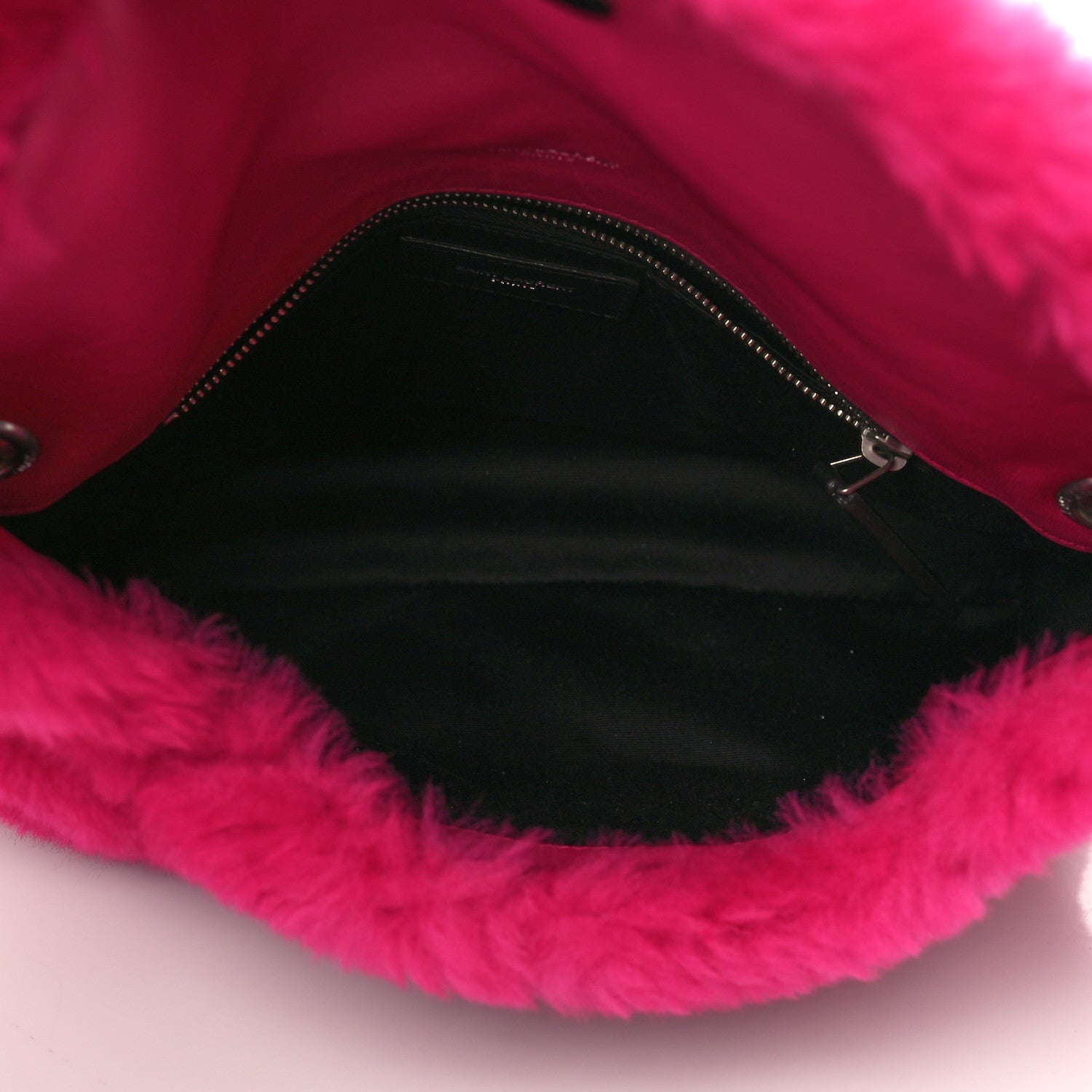 Saint Laurent Merino Shearling Lambskin Quilted Small Loulou Puffer Monogram Chain Satchel Fuchsia 5 of 10