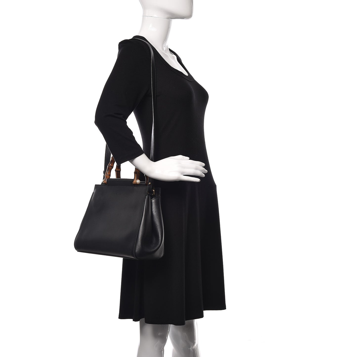 Nappa Bamboo Small Nymphaea Top Handle Bag Black