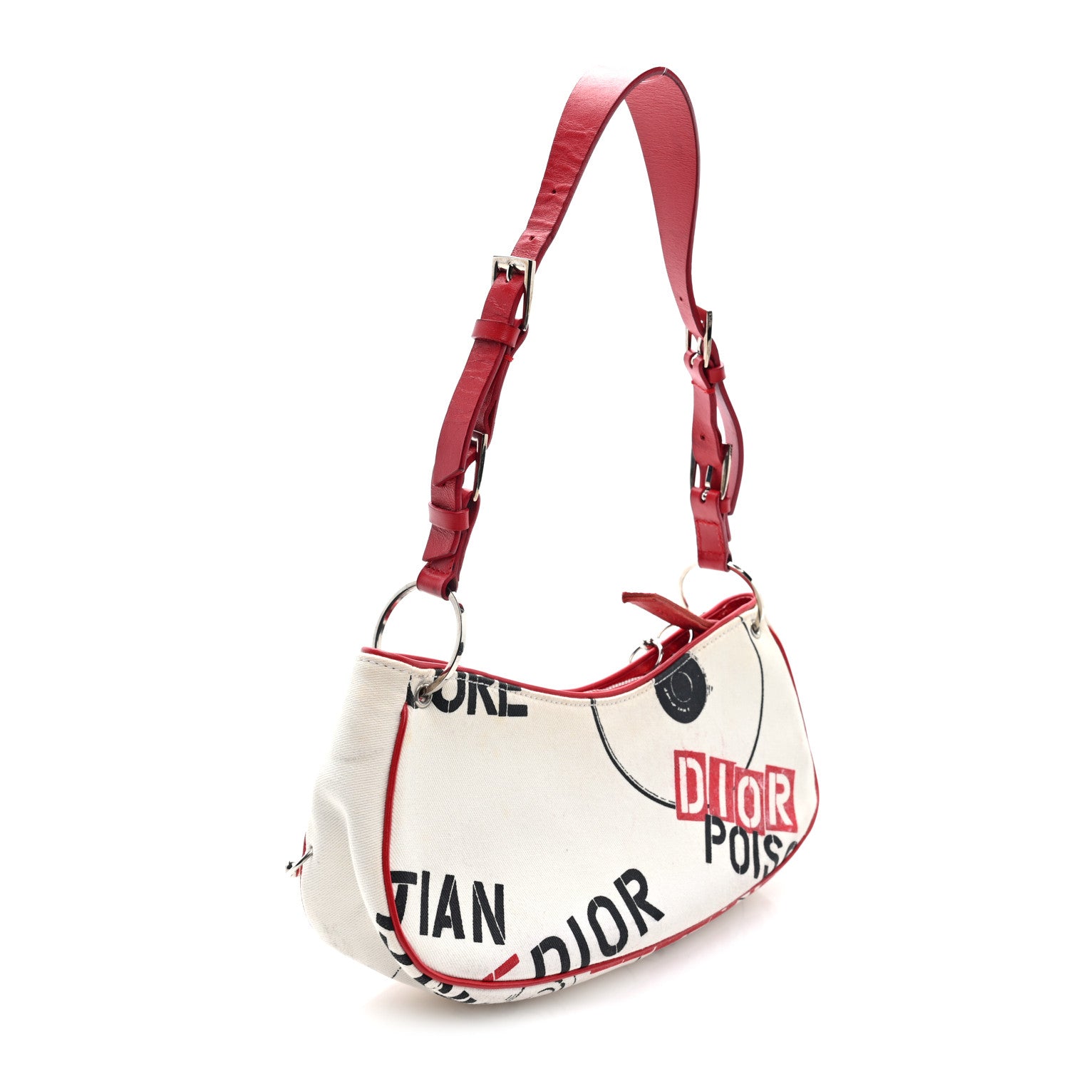 Christian Dior Canvas Hardcore Pierced Shoulder Bag Black Red White 2 of 9