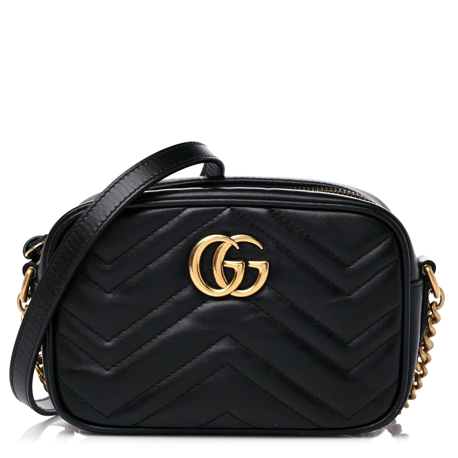 Gucci Calfskin Matelasse Mini GG Marmont Chain Shoulder Bag Black 1 of 13