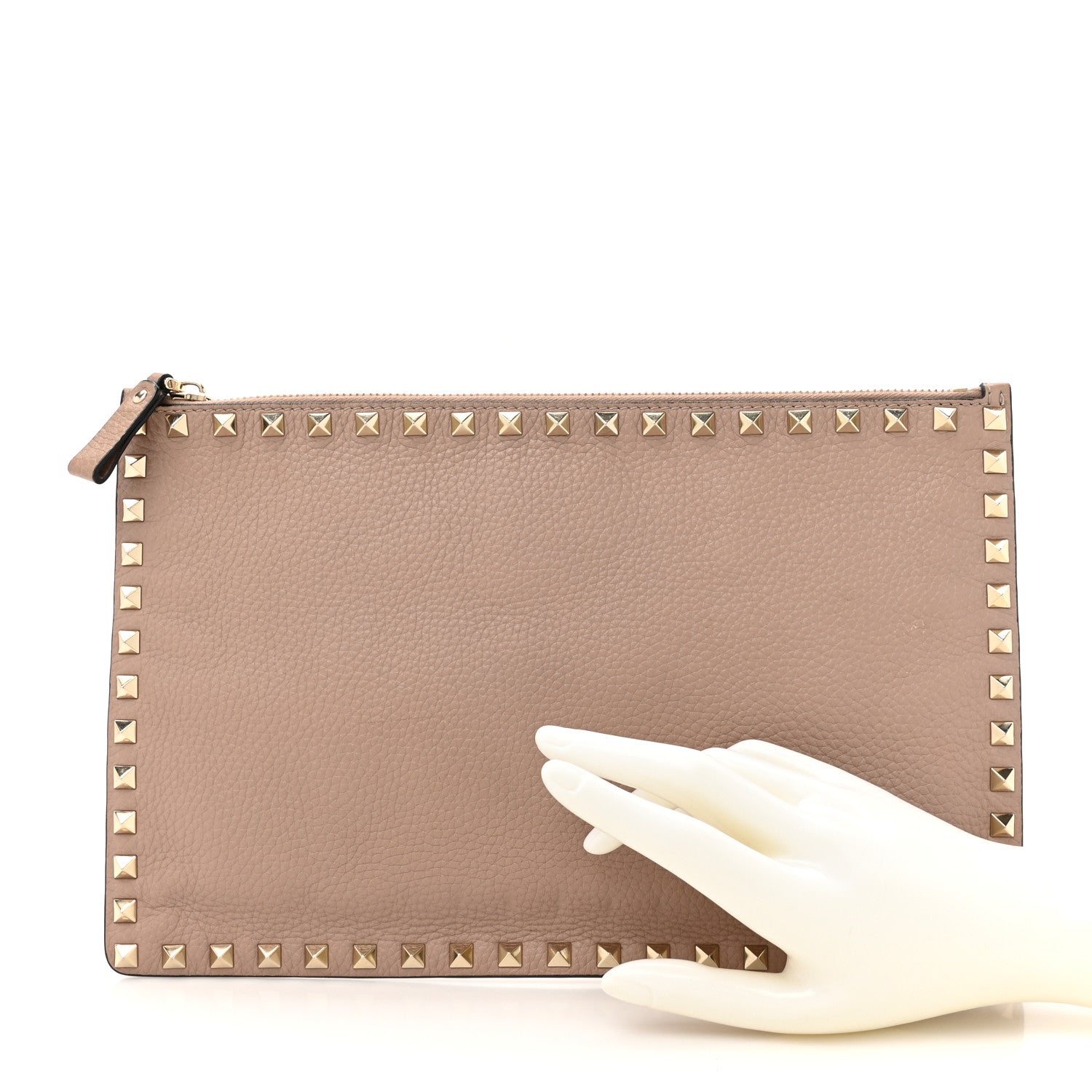 Valentino Garavani Pebbled Calfskin Large Rockstud Zip Pouch Skin Sorbet 2 of 8