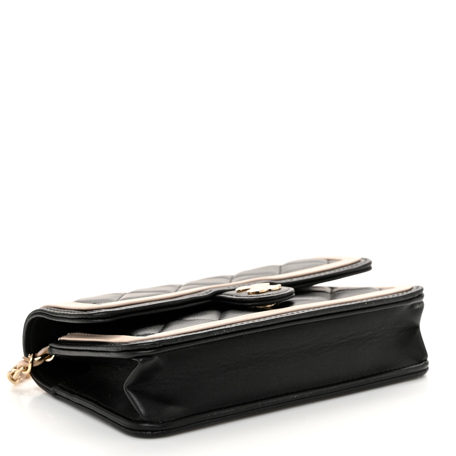 Chanel Lambskin Quilted Flap Phone Holder With Chain Black Beige Black Beige 4 of 12