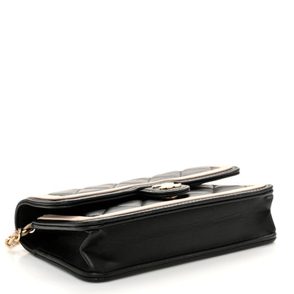 Chanel Lambskin Quilted Flap Phone Holder With Chain Black Beige Black Beige 4 of 12