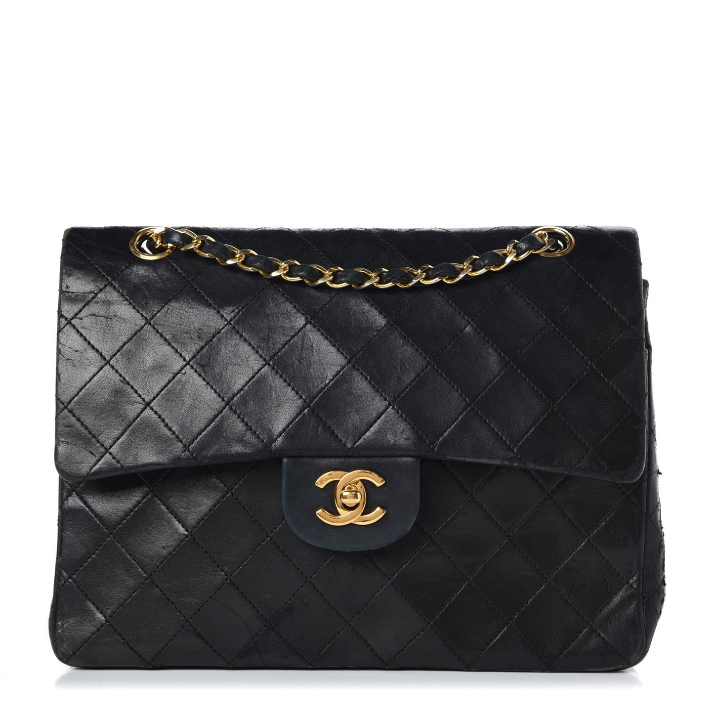 Lambskin Quilted Medium Double Flap Black