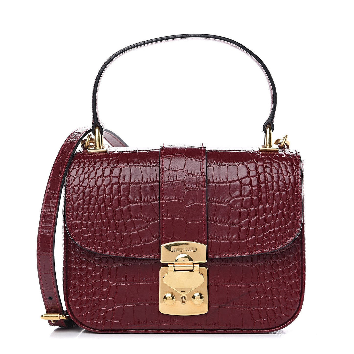 Crocodile Print Calfskin Top Handle Bag Rubino