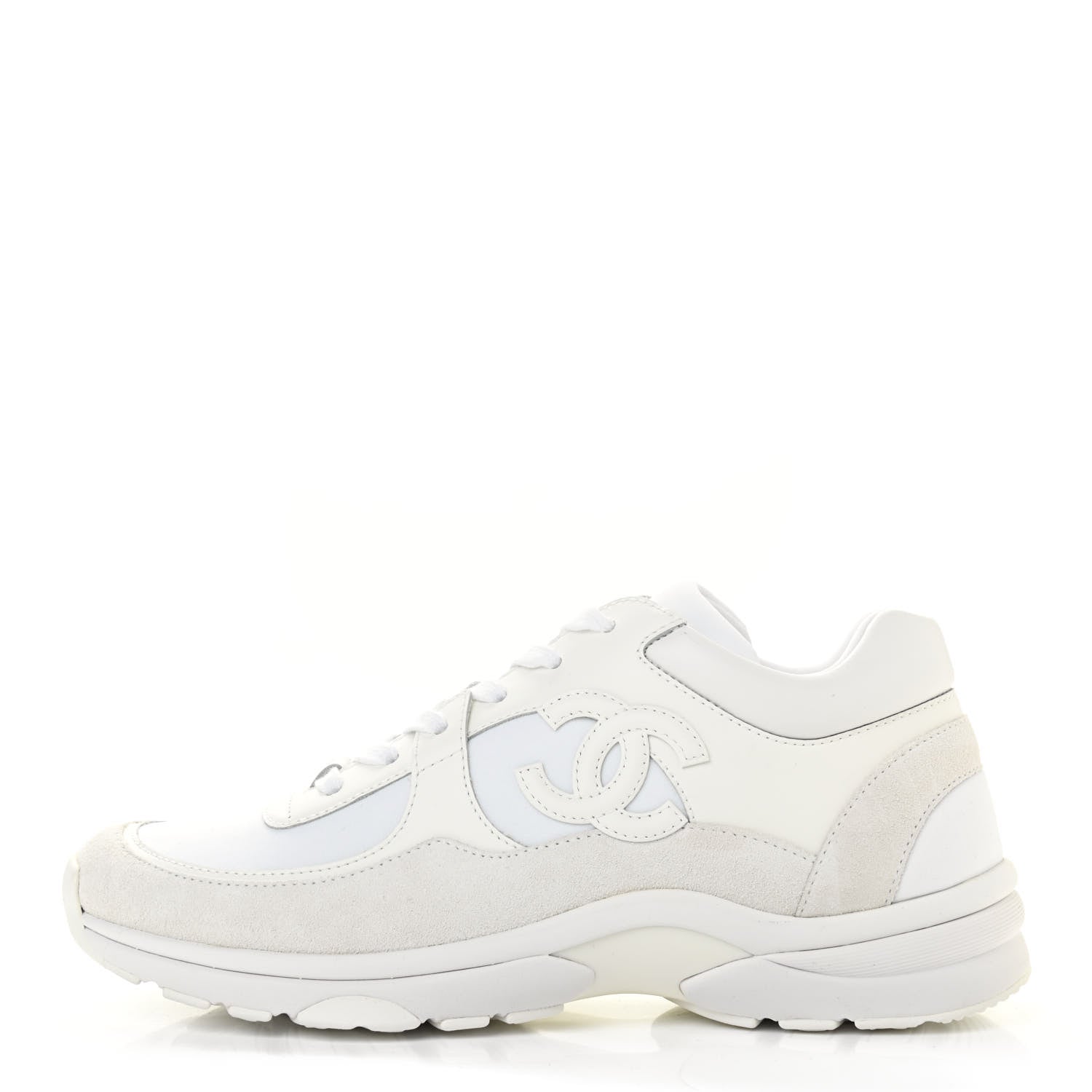 Chanel Suede Calfskin Fabric CC Sneakers 38.5 White 1 of 10