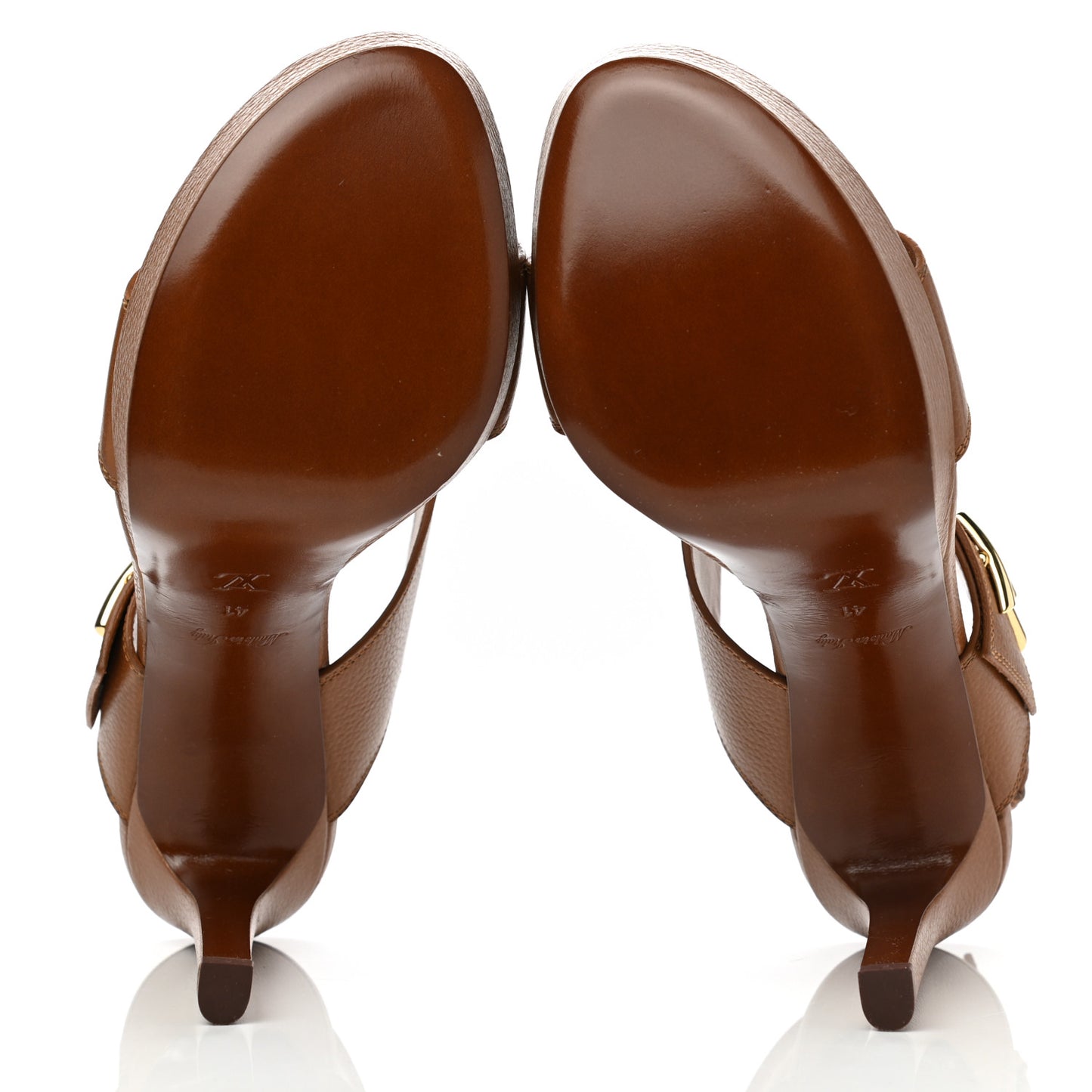 Grained Calfskin Horizon Platform Sandals 41 Cognac
