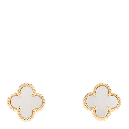 Van Cleef & Arpels 18K Yellow Gold Mother of Pearl Sweet Alhambra Earrings 1 of 5