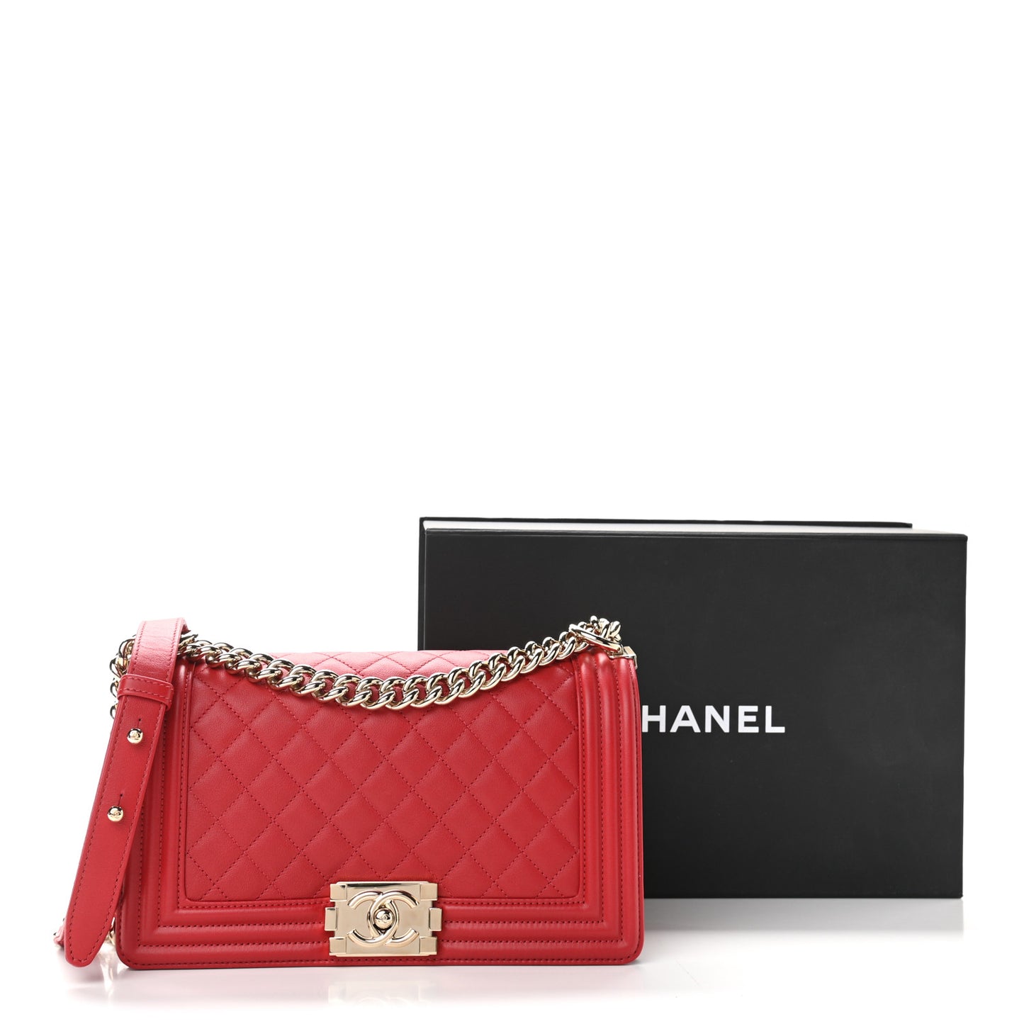 Lambskin Quilted Medium Boy Flap Red