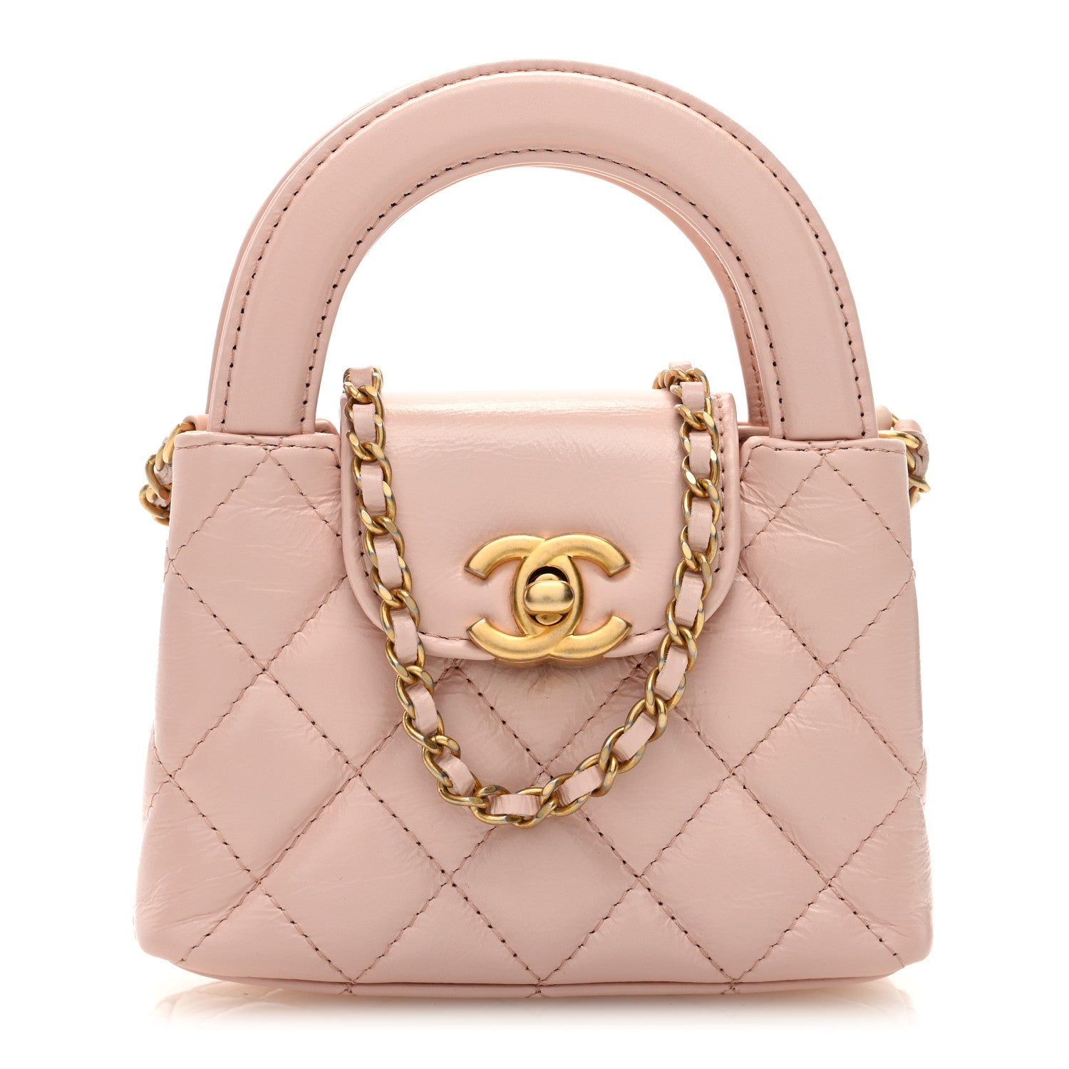 Chanel Shiny Aged Calfskin Quilted Mini Nano Kelly Shopper Pink 1 of 10